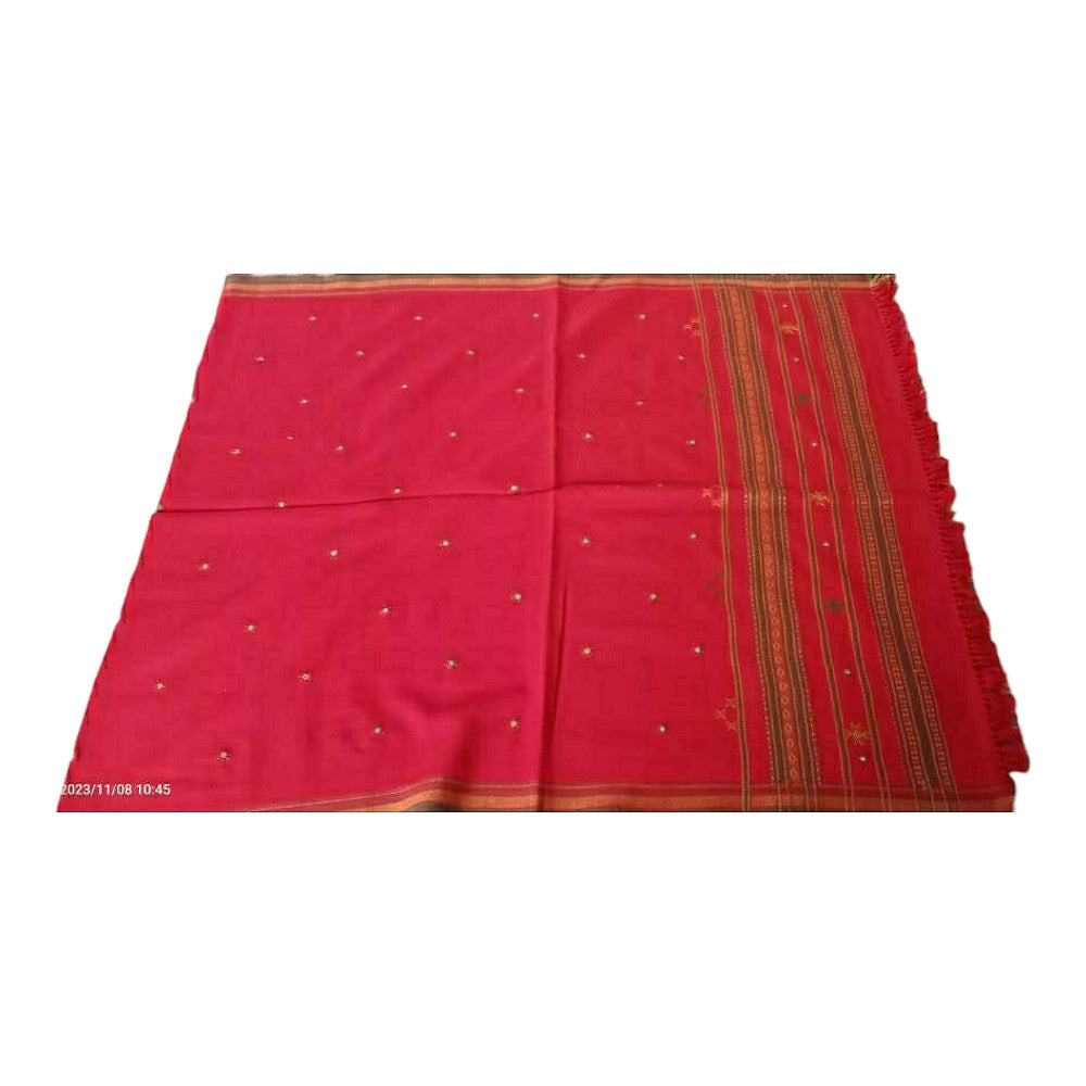 Handwoven Acrylic Bhujodi Stone Work Red Shawl