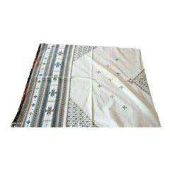 Handwoven Acrylic Wool Bhujodi White Embroidered Shawl