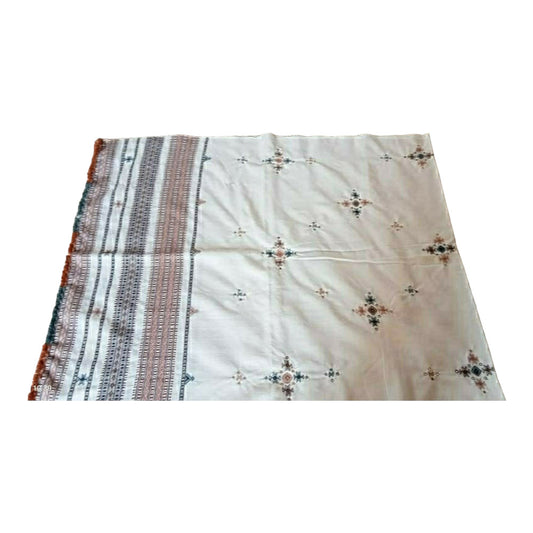 Handwoven Acrylic Wool Bhujodi White Maroon Embroidered Shawl