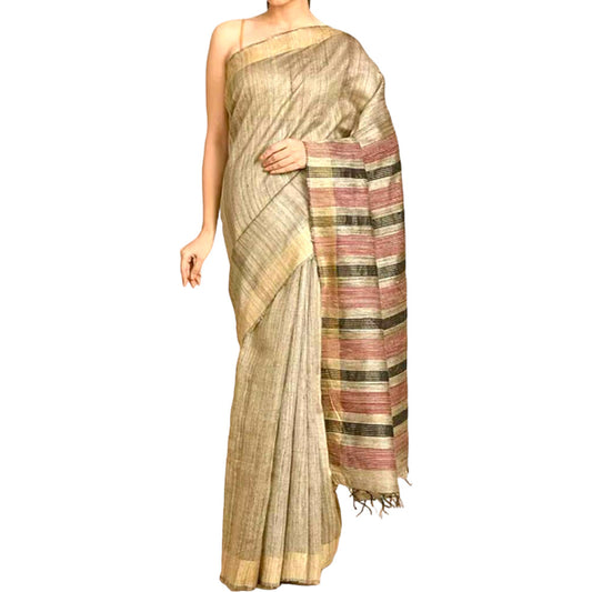 Handwoven Ghicha Silk Beige Saree