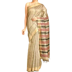 Handwoven Ghicha Silk Beige Saree