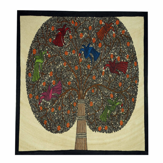 Heart shaped tree With Peacocks Madhubani Painting