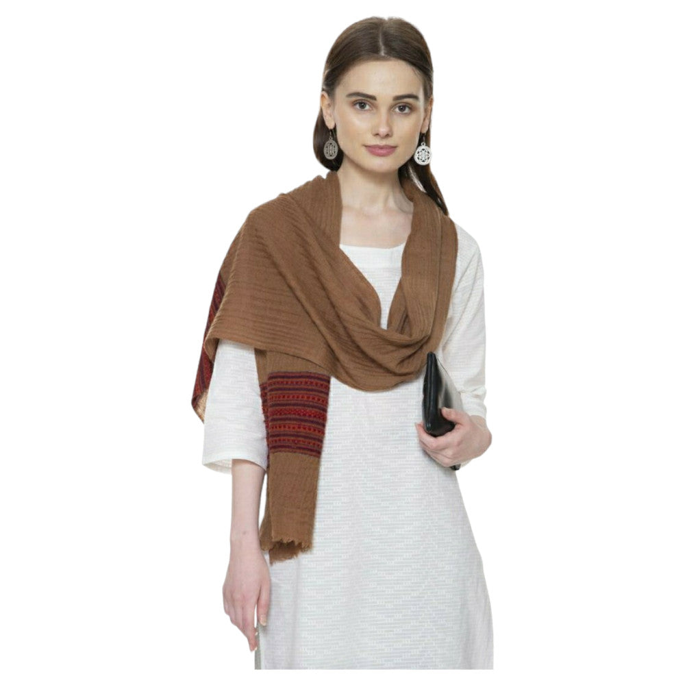Himalayan doru design stole in Brown Colour