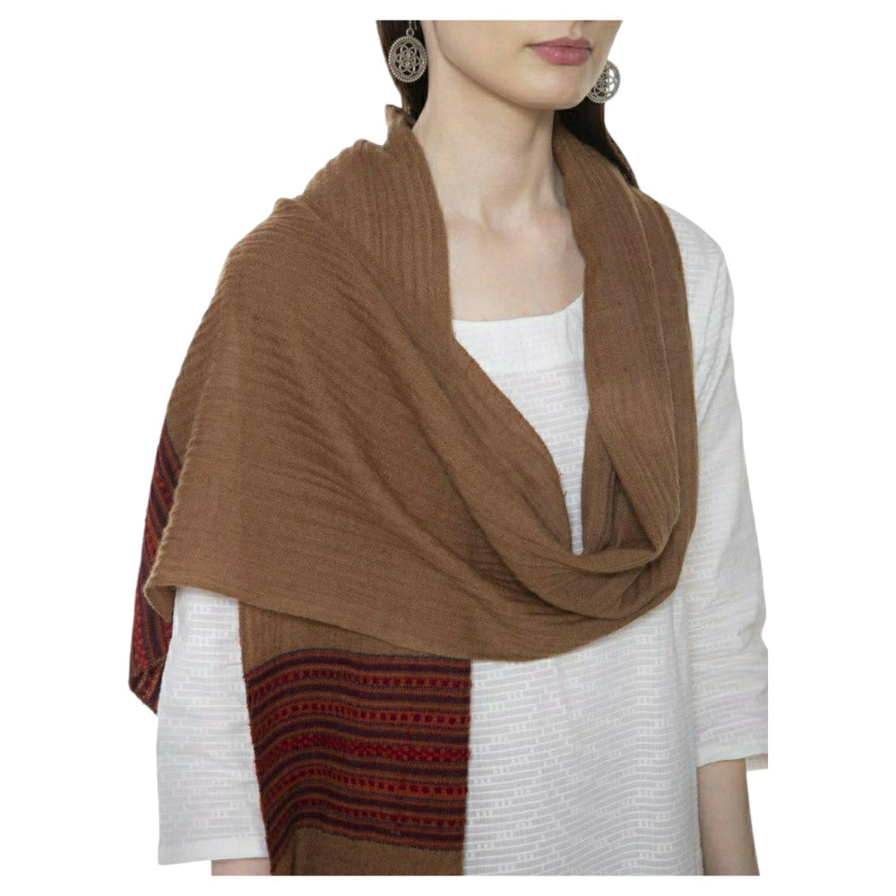 Himalayan doru design stole in Brown Colour