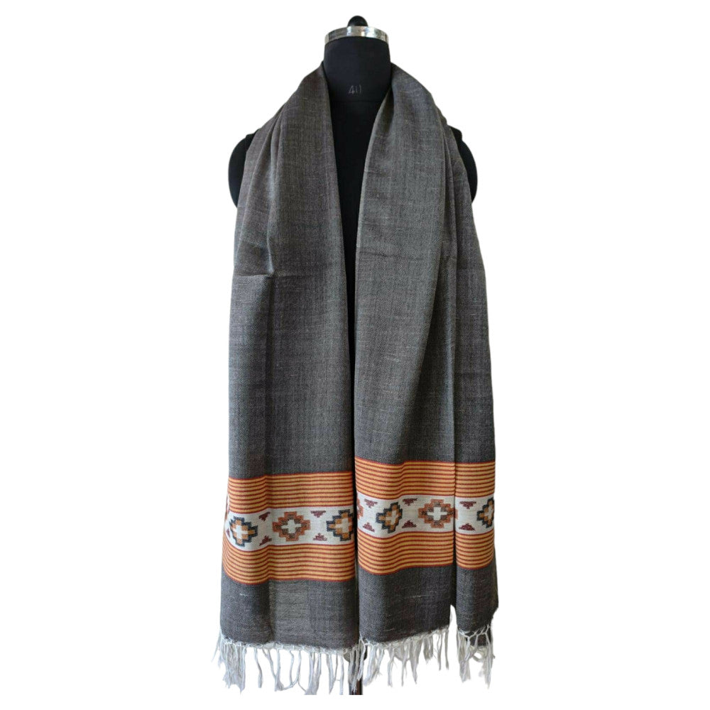 Himalayan wool plain shawl in Grey & Yellow Colour