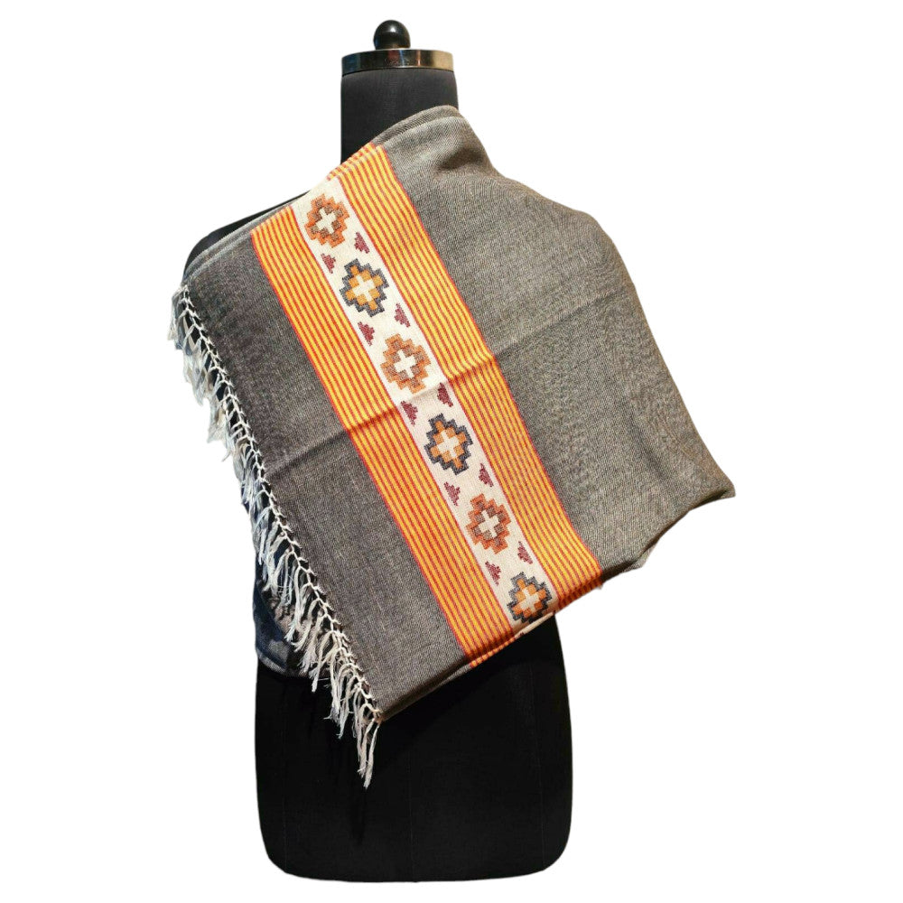 Himalayan wool plain shawl in Grey & Yellow Colour