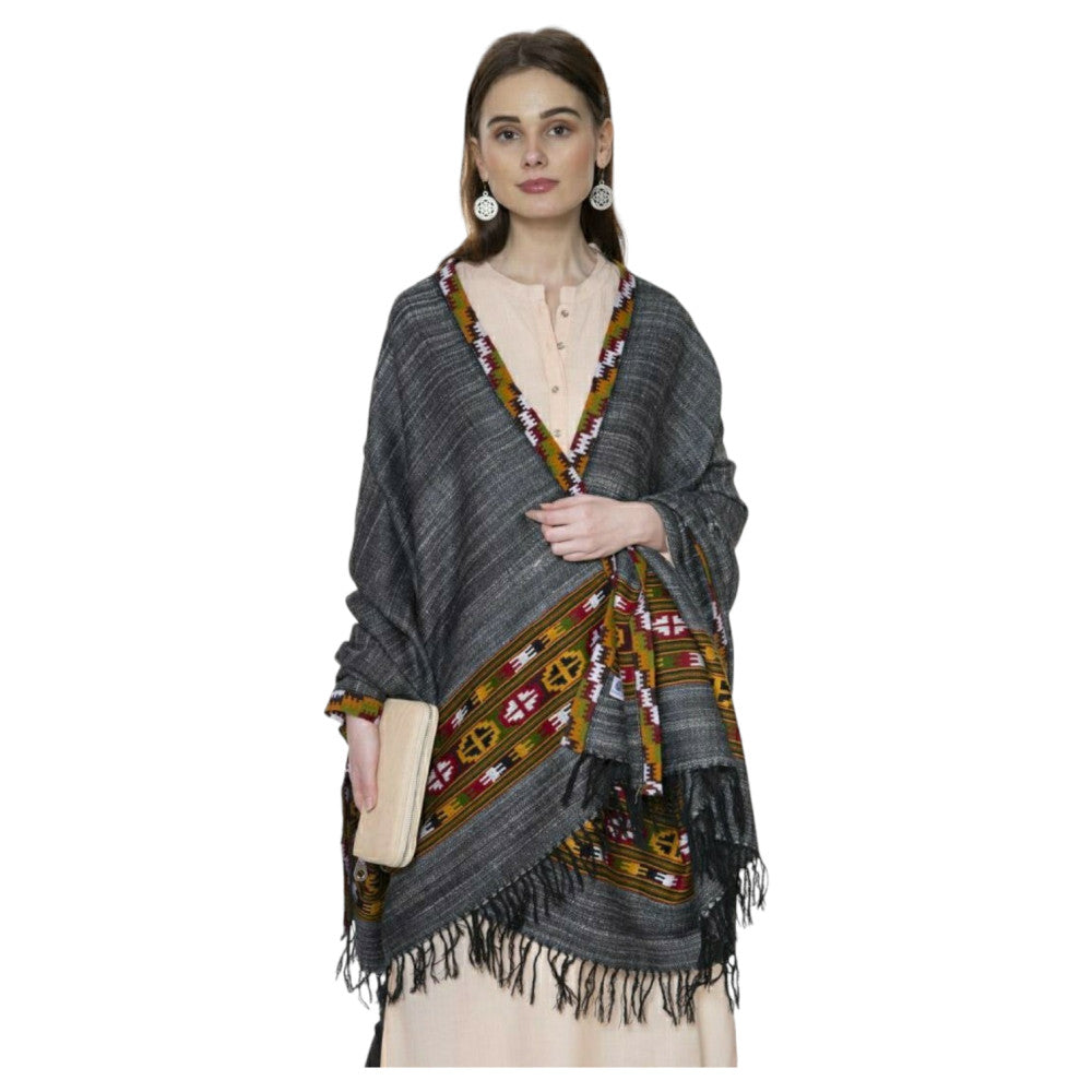 Himalayan Yak woolen shawl with side border