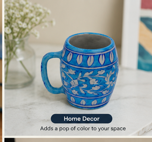 Handmade Beautiful Coffee Mug Blue Pottery Of Jaipur For Home Decor