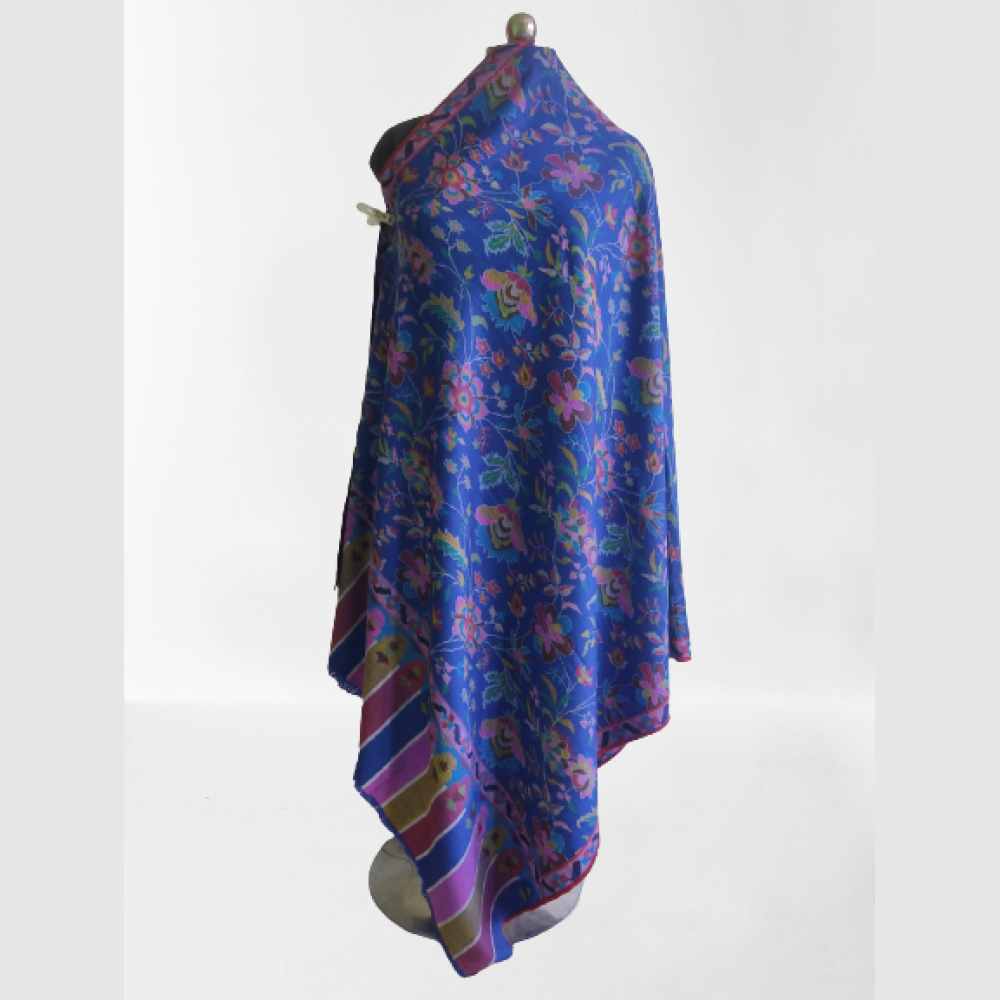 InkBlue & Pink Floral Prints Kani Shawl