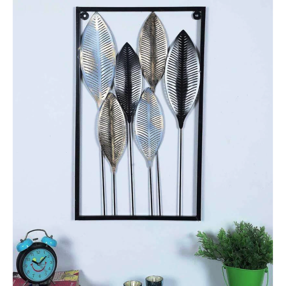 Iron Black & Gold Leaves Rectangular Wall Décor