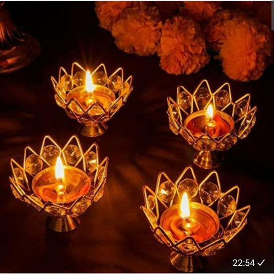 Iron+Crystal Table Top Diyas Set of 4