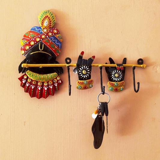 Iron Krishna With Flute 3 Hook Holder