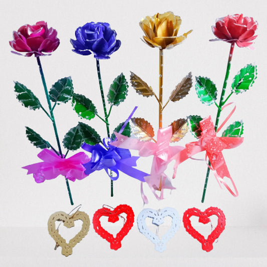 Iron Made Multi Colour Roses Set Of 4