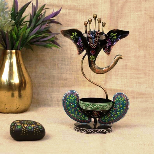 Iron Painted Ganesha Tea Light Black