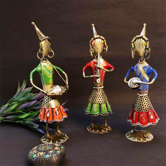 Iron Painted Music Players Doll Set Of 3