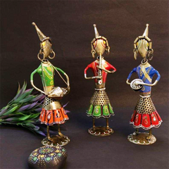 Iron Painted Music Players Doll Set Of 3