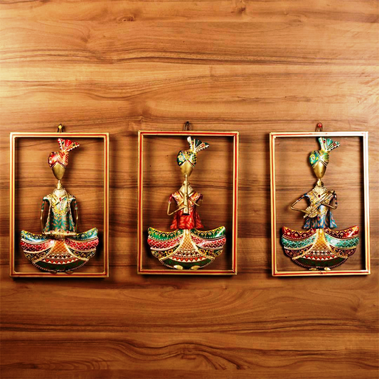 Iron Painted Sitting Sardar Wall Frame Set Of 3