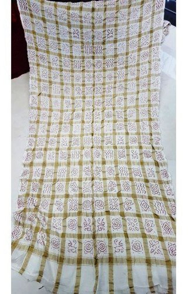 Traditional Jamnagar Bandhani Handloom Designer Cotton White Colour Saree for Women