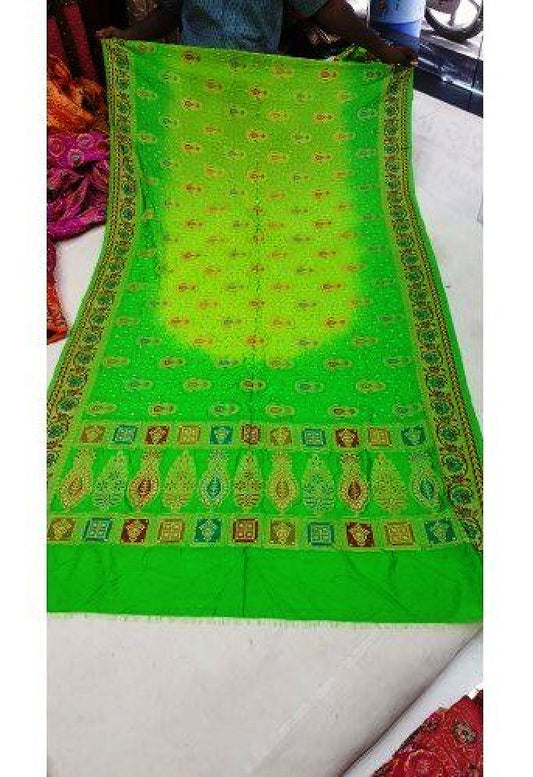 Traditional Jamnagar Bandhani Handloom Designer Dhupian Silk Light Green Colour Saree for Women