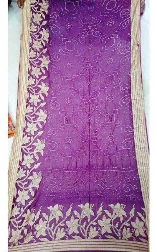 Traditional Jamnagar Bandhani Handloom Designer Dhupian Gadwal Silk Dark Pink Colour Saree for Women