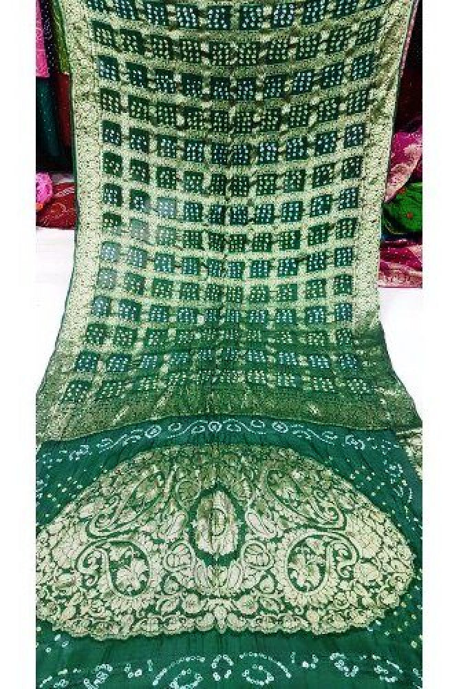Traditional Jamnagar Bandhani Handloom Designer Dhupian Semi Silk Dark Green Colour Saree for Women