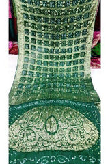 Traditional Jamnagar Bandhani Handloom Designer Dhupian Semi Silk Dark Green Colour Saree for Women