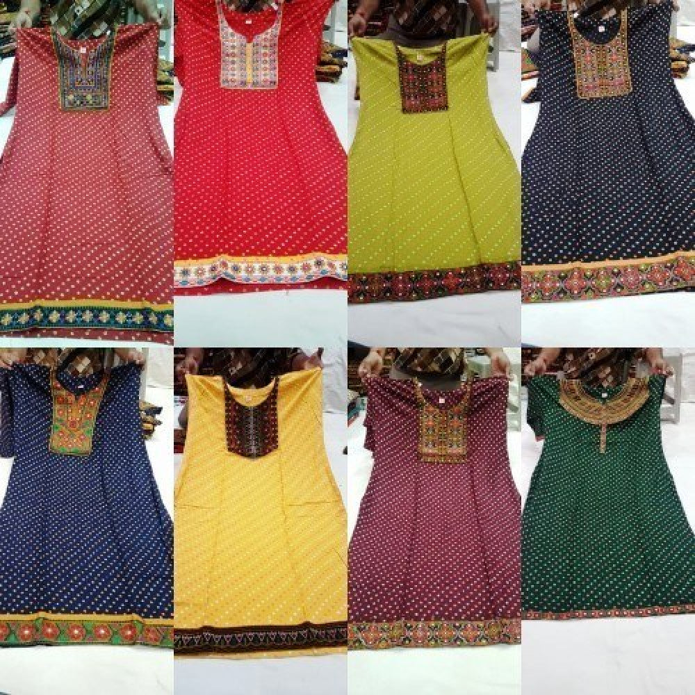 Traditional Handloom Jamnagar Bandhani Rayon Fabric Long Stylish Kurti for Girls