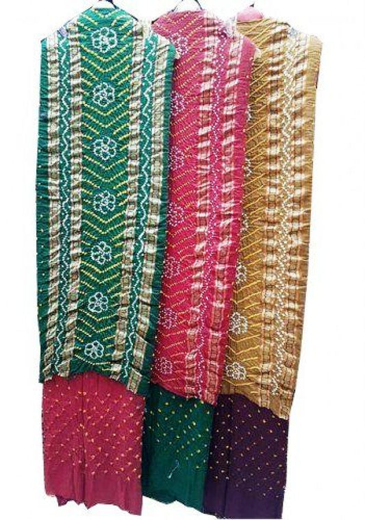 Traditional Handloom Jamnagar Bandhani Georgette Dupatta In Multicolour for Women