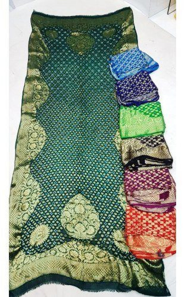 Traditional Handloom Jamnagar Bandhani Silk Dupatta In Multicolour for Women