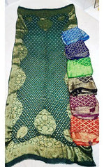 Traditional Handloom Jamnagar Bandhani Silk Dupatta In Multicolour for Women