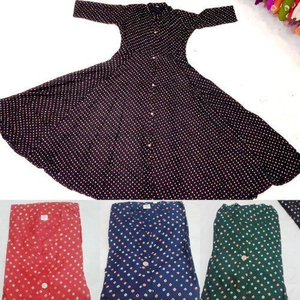 Traditional Handloom Jamnagar Bandhani Semi Silk Fabric Long Stylish Kurti for Girls