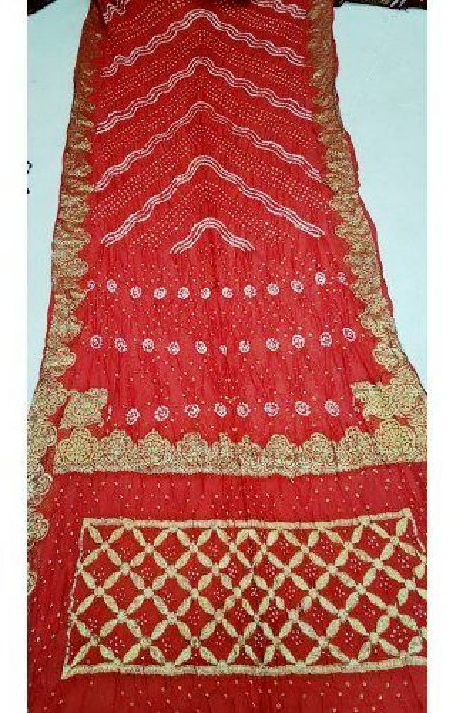 Traditional Handloom Jamnagar Bandhani Semi Silk Fabric Sharara Material for Girls