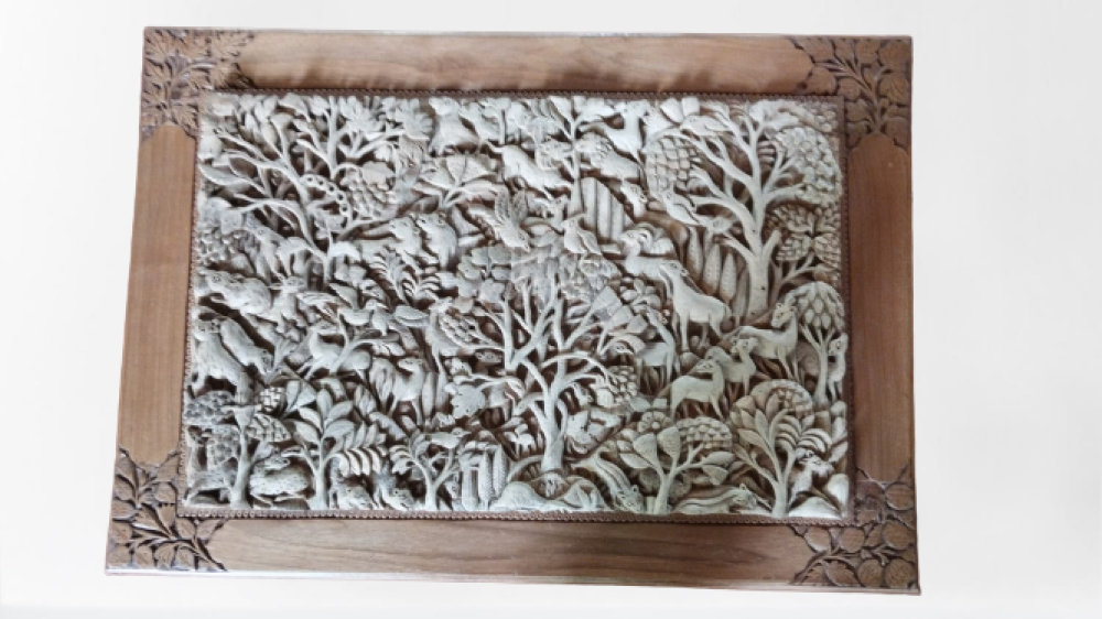 Jungle Theme Wall Hanging Walnut Wood Carving