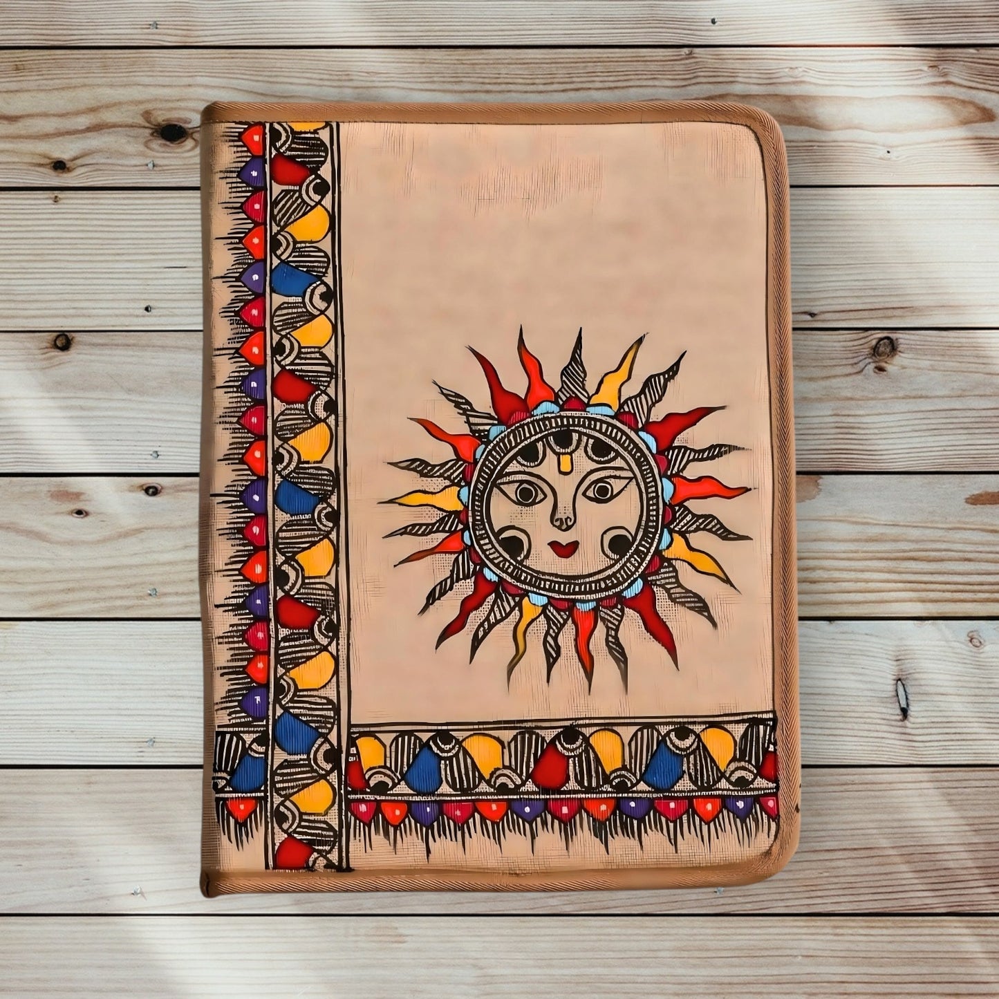 Jute File Folder With Madhubani Painting