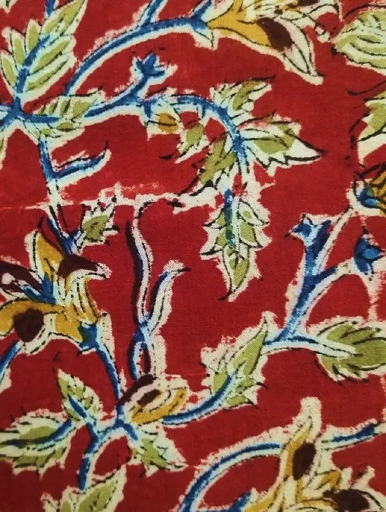 Kalamkari Block Printed Cotton Men's Half Sleeves Shirt - Red