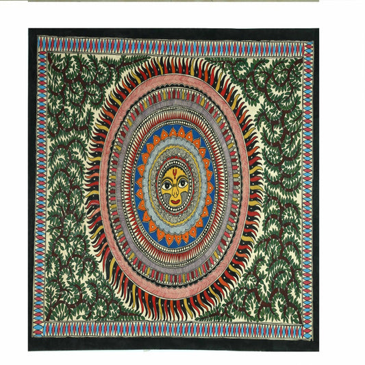 Kaleidoscopic Surya Dev Madhubani Painting