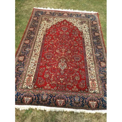 Traditional Kashmir Hand Knotted Silk Red Carpet