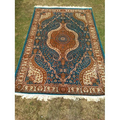 Kashmir Pure Mulberry Silk Hand Knotted Blue Carpet