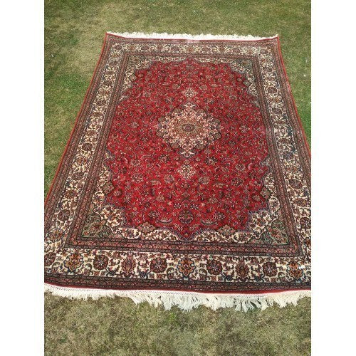 Antique Design Kashmir Hand Knotted Pure Silk Red Carpet