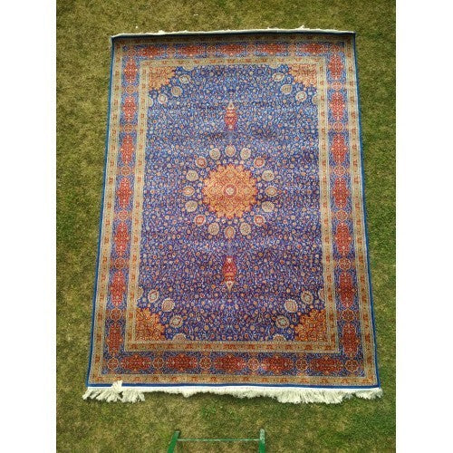 Kashmir Hand Knotted Pure Silk Blue Multicolor Carpet