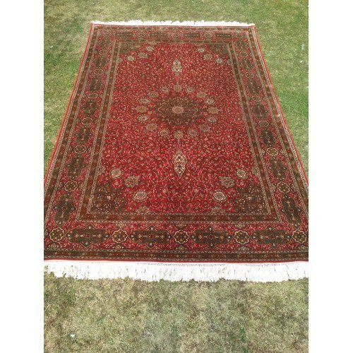 Red-Brown Floral Kashmiri Hand Knotted Pure Silk Carpet