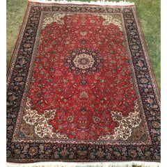 Antique Red And Black Handknotted Kashmiri Silk Carpet