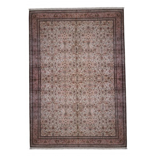 Exclusive Handknotted Brown Kashmiri Silk Carpet 16 X 24 Ft