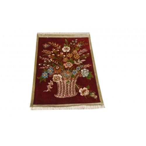 Excellent Maroon Ground Work Floral Designer Kashmiri Hand Knotted Carpet (2X3 Ft) For Home Décor