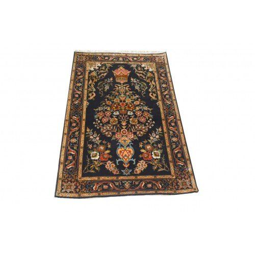 Decorative Black Colour Floral Designer Kashmiri Hand Knotted Carpet (4x6 Ft) For Home Décor