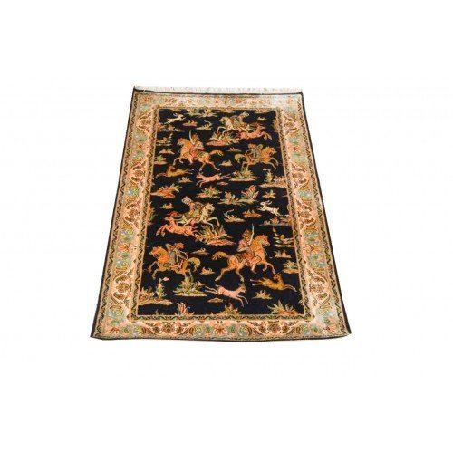 Beautiful Jungle Scene Floral Designer Kashmiri Hand Knotted Carpet (5x4 Ft) For Home Décor