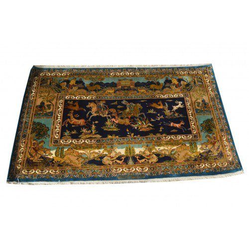 Colourful Jungle Scene With Designer Animals Pattern Kashmiri Hand Knotted Carpet (5x4 Ft) For Home Décor