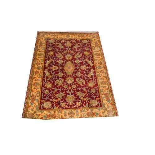 Floral Red And Yellow Combination Kashmiri Hand Knotted Carpet (4x6 Ft) For Home Décor