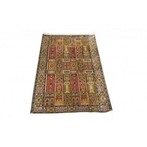 Block Pattern With Colourful Designs Kashmiri Hand Knotted Carpet (5x4 Ft) For Home Décor