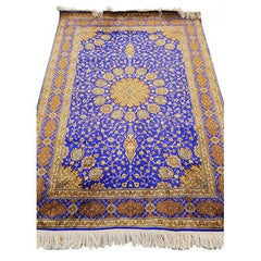 Traditional Handicraft Kashmiri Hand Knotted Beautiful Purple & Golden Colour Carpet For Home Décor